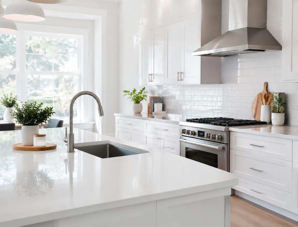 Clean, bright kitchen with clear countertops